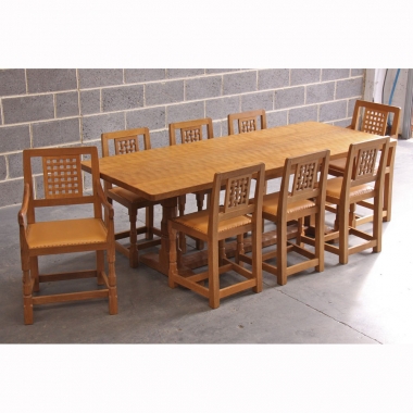Robert Thompson ‘Mouseman’ 7’ Oak Dining Set &amp; 8 Chairs