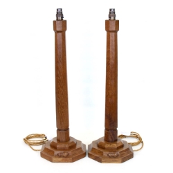 Robert ‘Mouseman’ Thompson Bespoke Pair of Large Table Lamps