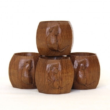Robert ‘Mouseman’ Thompson  Set of  4  x 1 3/4” Oak Napkin Rings