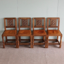 Robert ‘Mouseman’ Thompson Set of 4 Lattice Back Dining Chairs