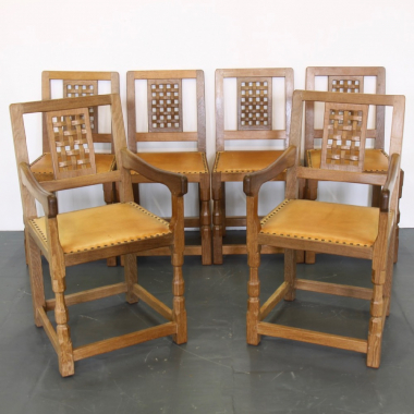 Sid Pollard, Set of 6 (4+2) Oak Lattice Back Dining Chairs