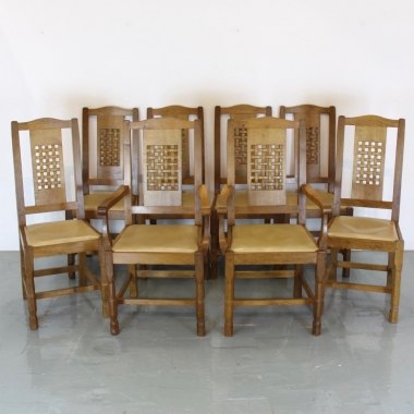 ‘Foxman’ Don Craven, Set of 8 Oak High Lattice Back Dining Chairs