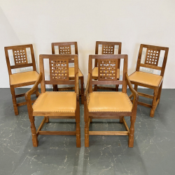 Robert Mouseman Thompson Set of 6 Lattice Back Dining Chairs