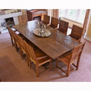 Robert ‘Mouseman’ Thompson, Early 9’ Oak Dining Table with 10 Chairs