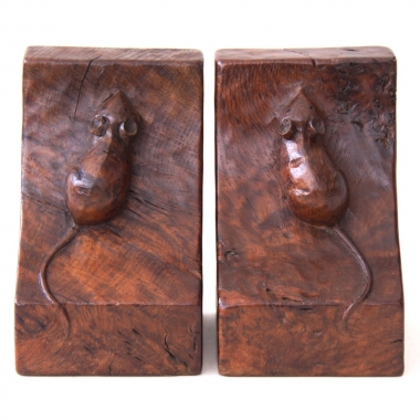 Robert Thompson ‘Mouseman’ Early Rare Pair of Burr Oak Bookends