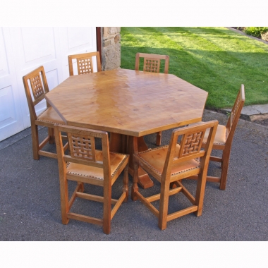 Albert Jeffray ‘Eagleman’ 4’6” Oak Octagonal Dining Set &amp; 6 Chairs