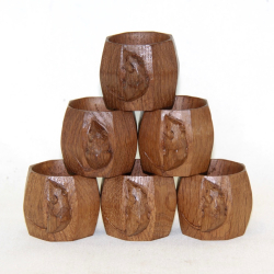 ‘Mouseman’ Robert Thompson, Set of 6 Oak Napkin Rings