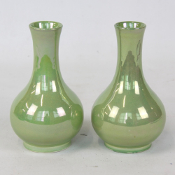 William Moorcroft, Pair of Apple Green Lustre Vases for Liberty and Co