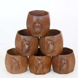 ‘Mouseman’ Robert Thompson, Set of 6 Oak Napkin Rings