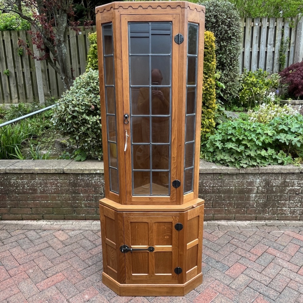 robert mouseman thompson oak glazed display cabinet