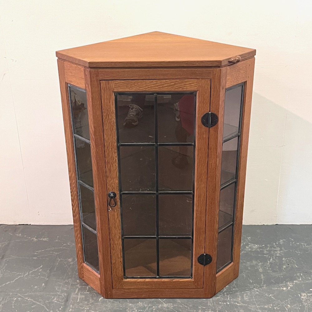 robert mouseman thompson glazed oak cupboard